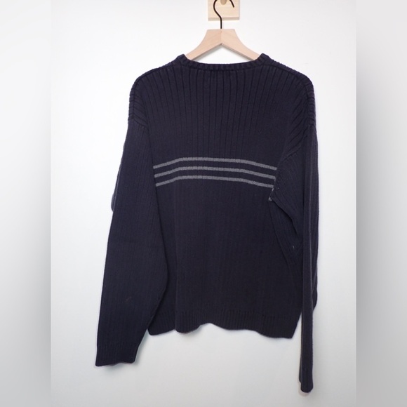 J. Crew 100% Cotton Navy and White Stripe Knit Heavyweight V Neck Sweater Sz XL - Picture 2 of 9